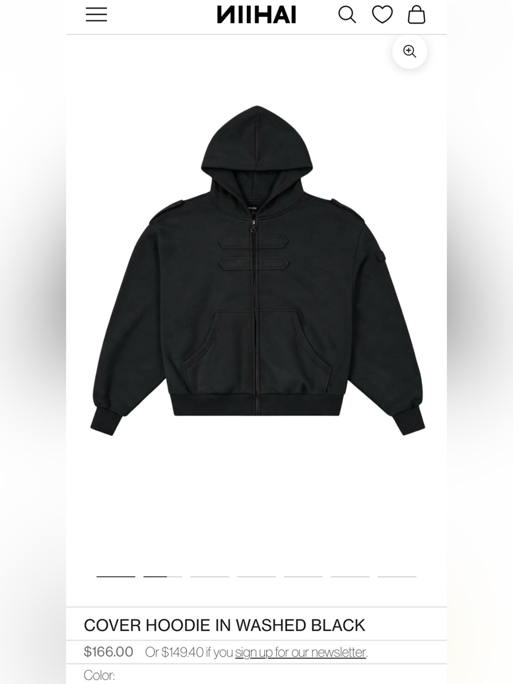 NIHAI Cover Hoodie in Washed Black - UTILITY STYLE Zip-Up Hooded Jacket NWT